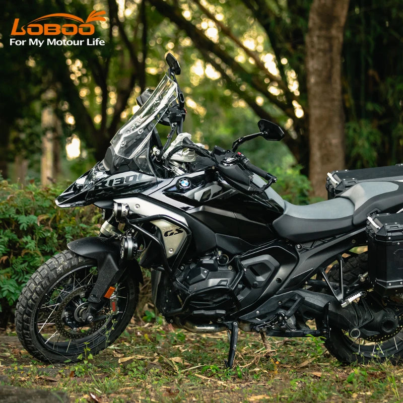 LOBOO Aluminum Handguard System for BMW R1300GS, R1250GS & F900GS | Adjustable Windshield & Crash Protection