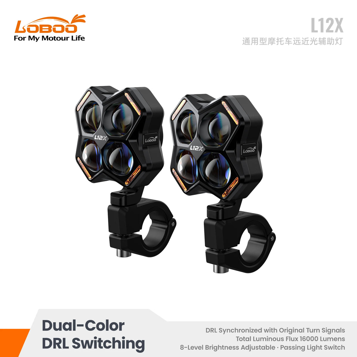 L12X 16,000-Lumen Motorcycle Auxiliary Lights | LOBOO