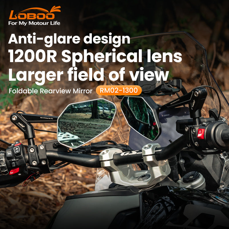 LOBOO Foldable Motorcycle Rearview Mirrors for BMW R1300GS / R1300GS ADV | Anti-Glare (RM02-1300)
