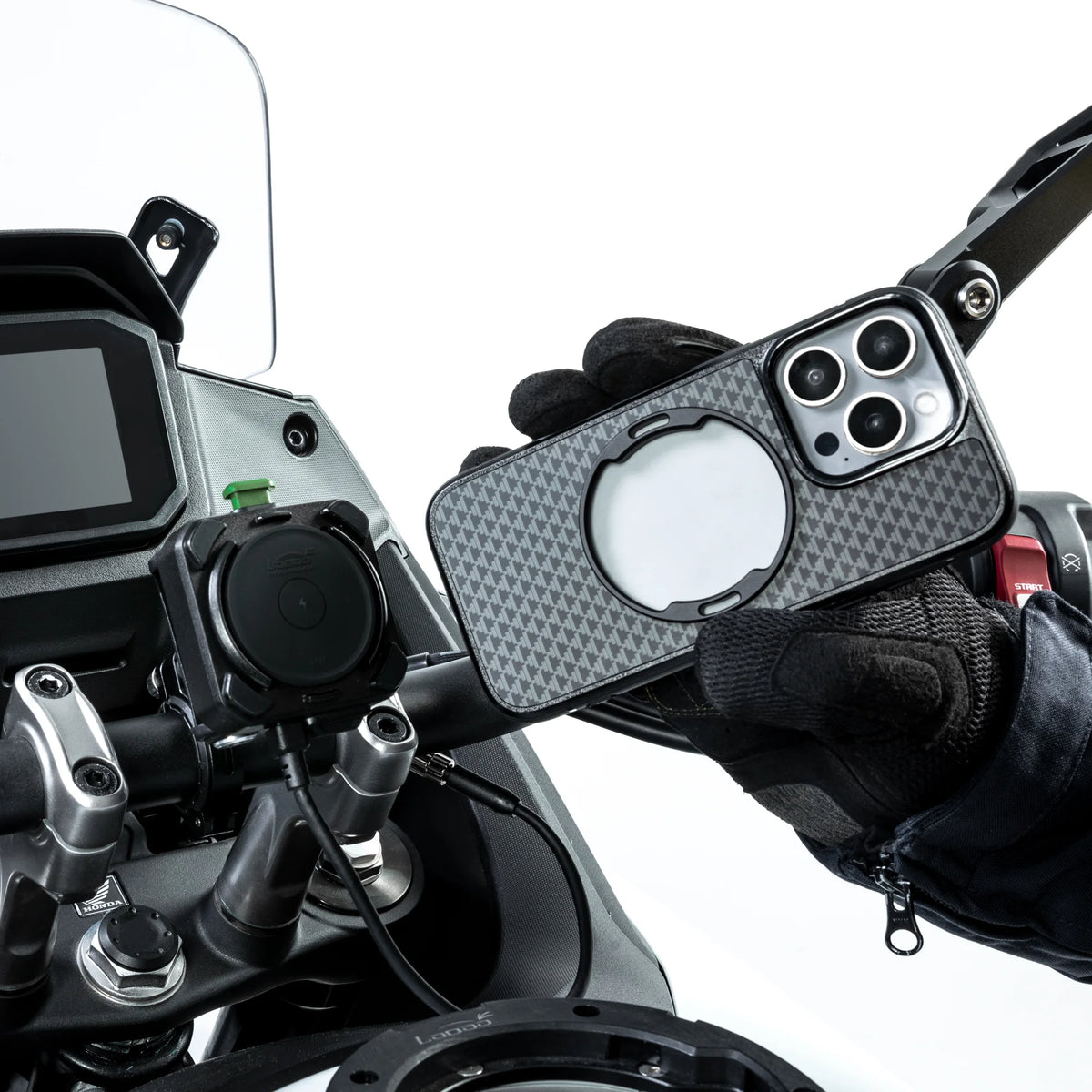 Soporte antivibración para teléfono de motocicleta LOBOO PH04 con carga inalámbrica de 15W y carga rápida de 30W para motocicletas ADV BMW, Honda y Yamaha