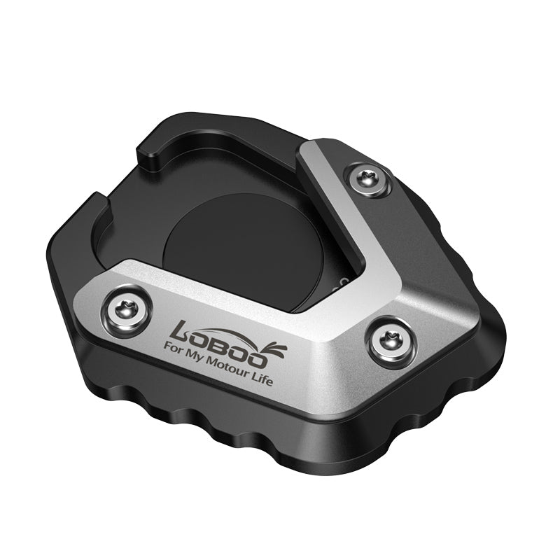 LOBOO CJC683 side stand support extension installed on a motorcycle foot