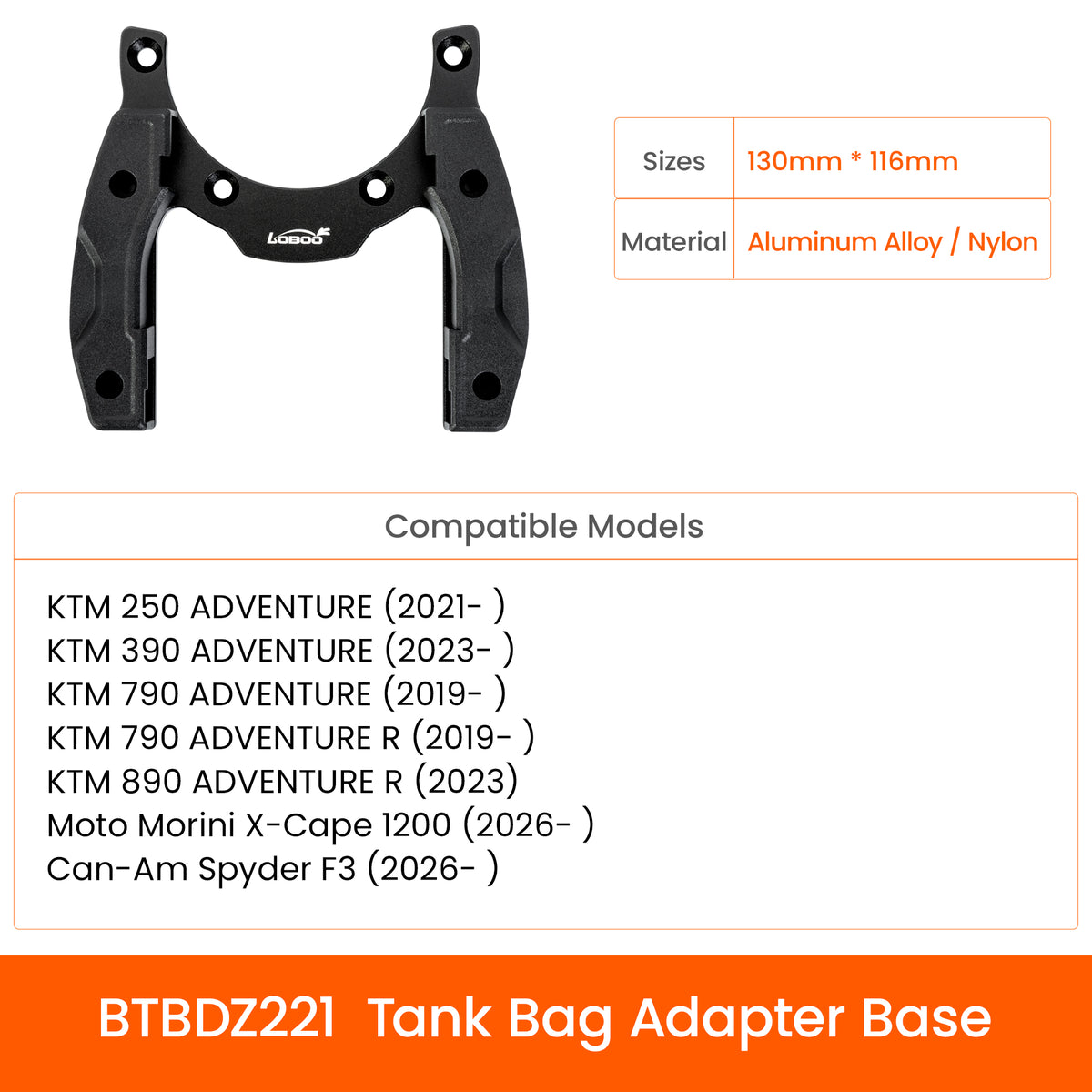 LOBOO BTB20BK アドベンチャーバイク用タンクバッグ、マグネット式クイックリリースシステム＆レインカバー付き、BMW GS・KTM Adventure・Africa Twinに対応する高耐久モデル