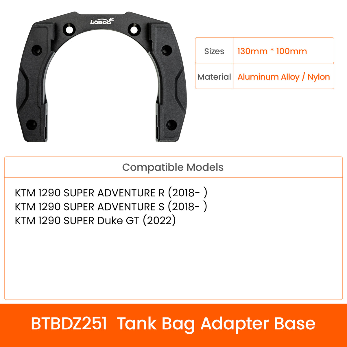 LOBOO BTB20BK アドベンチャーバイク用タンクバッグ、マグネット式クイックリリースシステム＆レインカバー付き、BMW GS・KTM Adventure・Africa Twinに対応する高耐久モデル