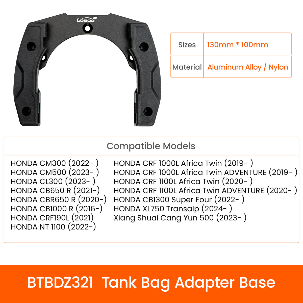 LOBOO BTB20BK adventure-motorcykeltaske til tank med magnetisk quick-release-system og regnslag, robust pasform til BMW GS, KTM Adventure, Africa Twin