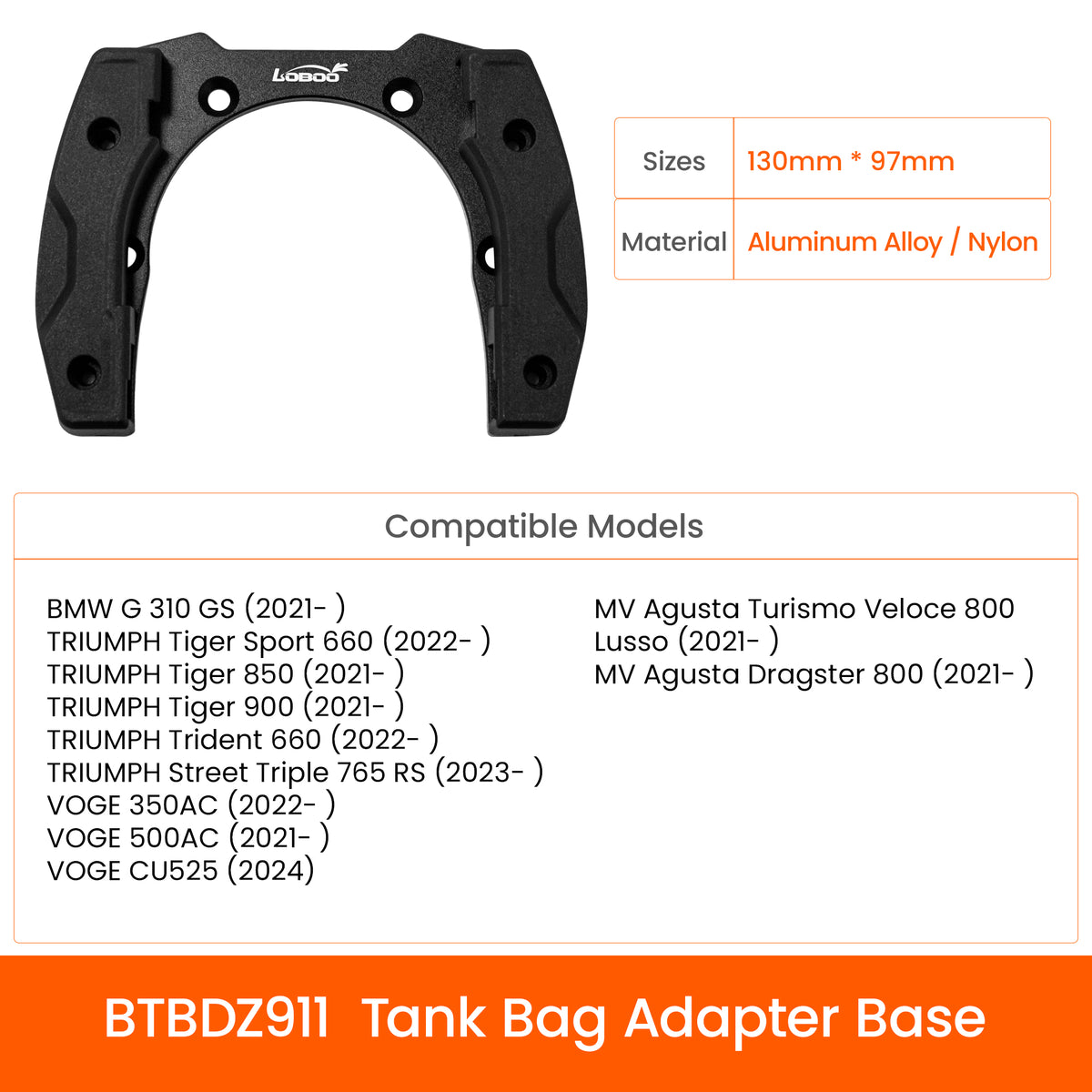 LOBOO BTB20BK Adventure-Motorradtanktasche mit magnetischem Schnellverschlusssystem und Regenabdeckung, robust, passend für BMW GS, KTM Adventure und Africa Twin