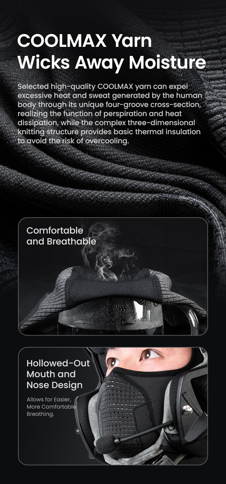 COOLMAX Yarn Wicks Away Moisture