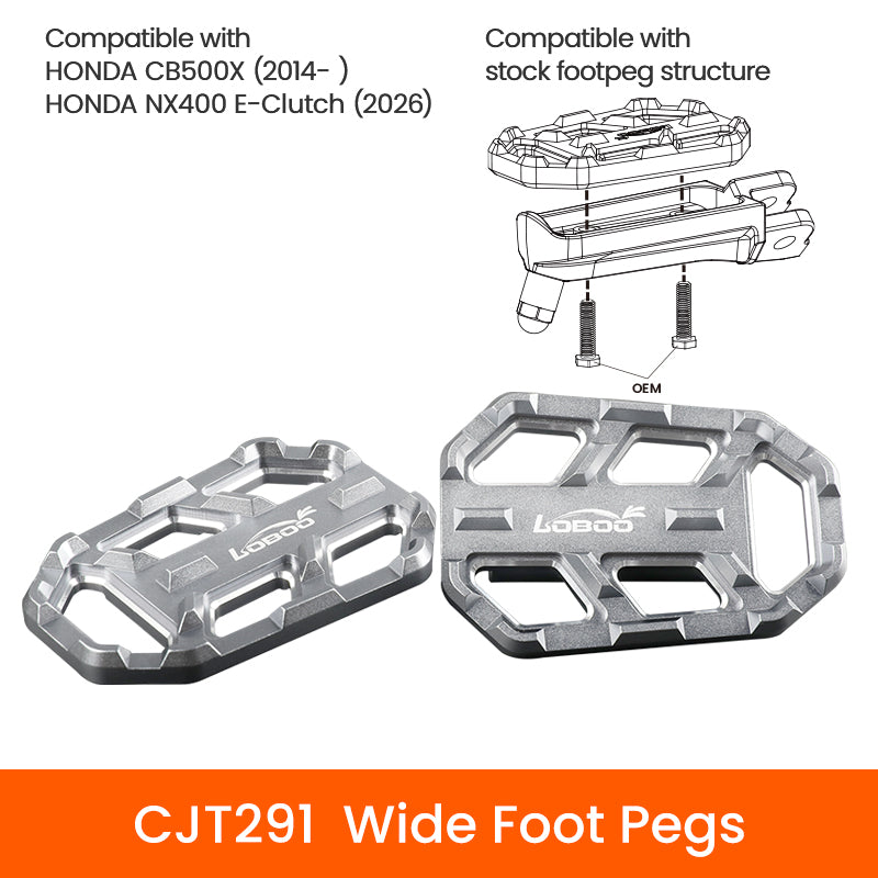 LOBOO Wide Foot Peg Extensions for Honda NX500(2026+) & NC750 | Bolt-On Enlarger Pads