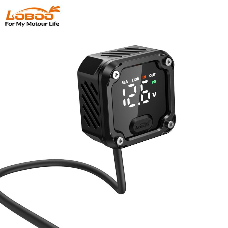 C36 Motorcycle Bi - Directional Battery Charger – 100W PD Fast Charge, Real - Time Voltage Display, IP67 Waterproof, Lead - Acid Repair, Mirror/Adhesive Mount - LOBOO