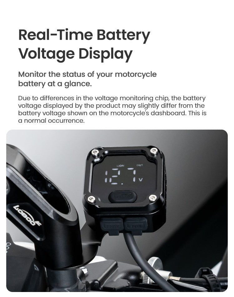 C36 Motorcycle Bi - Directional Battery Charger – 100W PD Fast Charge, Real - Time Voltage Display, IP67 Waterproof, Lead - Acid Repair, Mirror/Adhesive Mount - LOBOO
