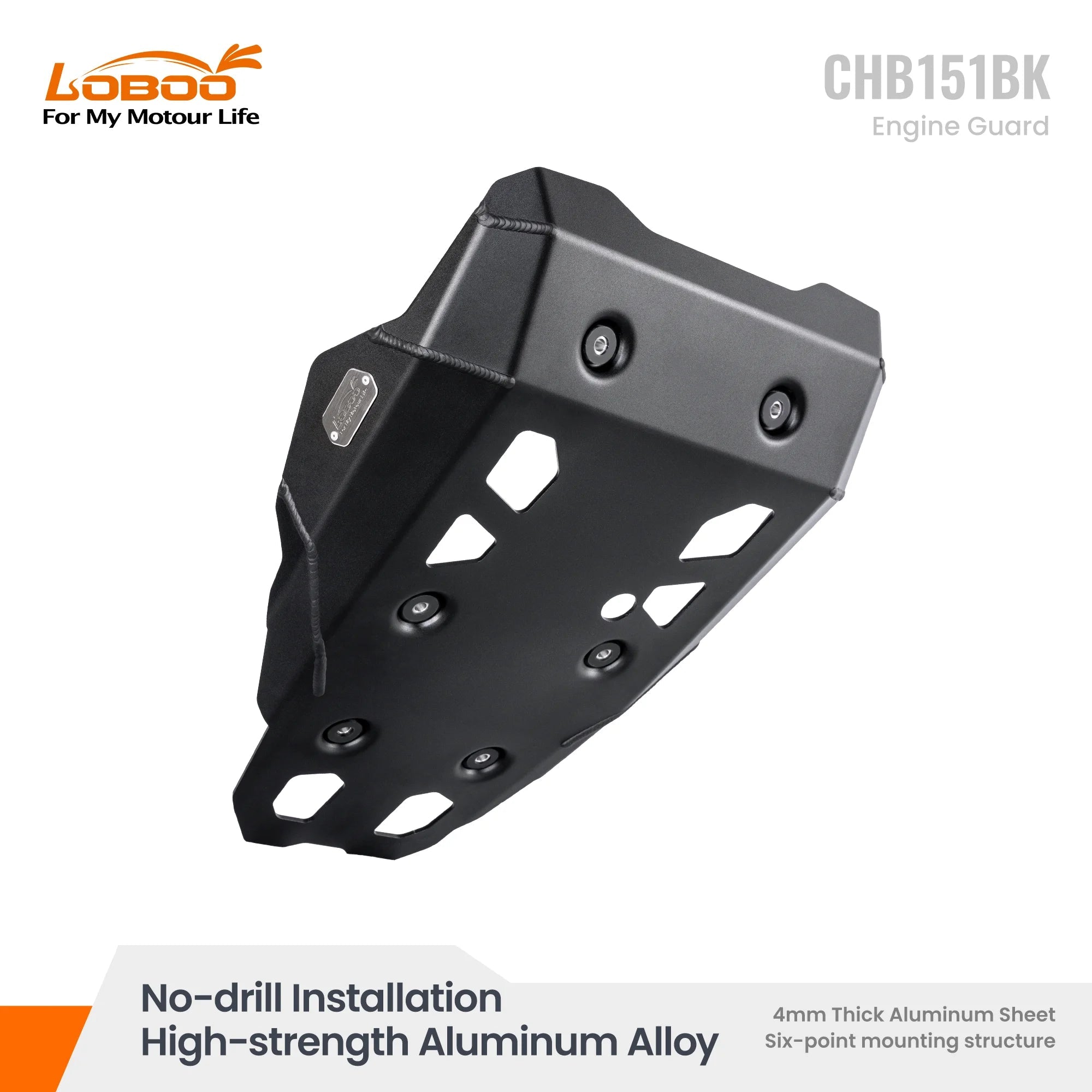 CHB151BK Aluminum Skid Plate Engine Guard for BMW R1300GS (2023+) & R1300GS Adventure (2024+) | No - Drill | 4mm Alloy Bash Plate - LOBOO