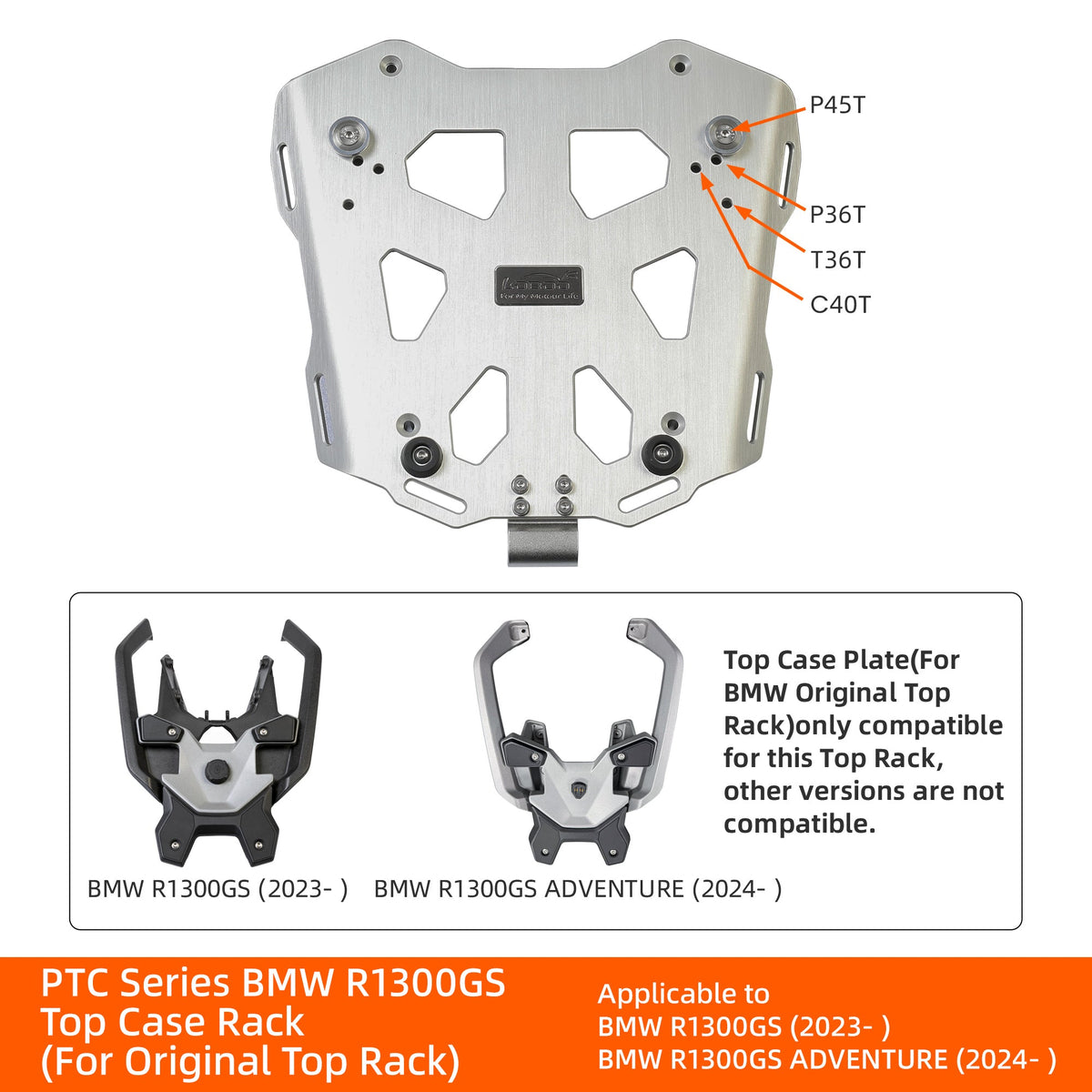 JPT131WA Top Case Rack for BMW R1300GS / R1300GS ADV | For BMW Original Top Rack | Fits PIKE TRACKER P45T/P36T, TIBET T36T, CONQUEROR C40T - LOBOO