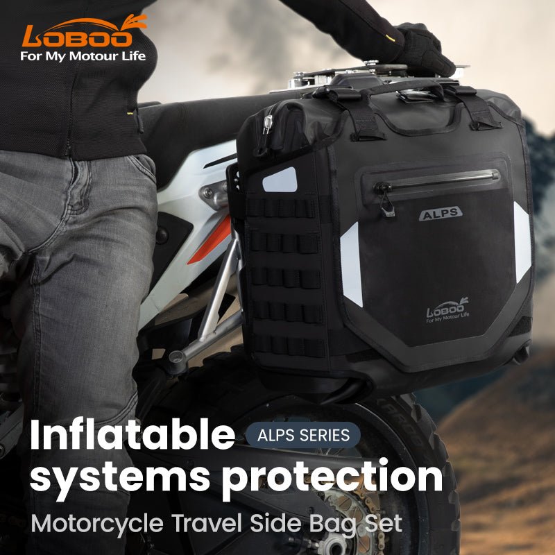 LOBOO Alps Inflatable Waterproof Side Bags (23L/30L) | Shock - Absorbing Soft Panniers with Anti - Theft Lock - LOBOO