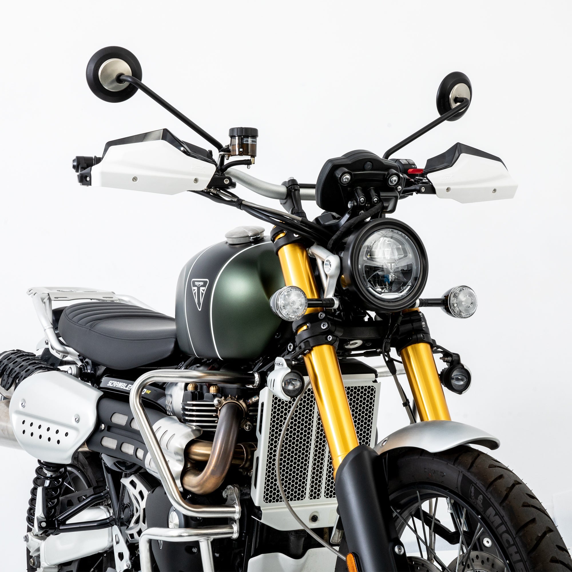 LOBOO Aluminum Handguard System for Triumph Scrambler 1200XE (2024+) | Adjustable Windshield & Impact Sliders - LOBOO