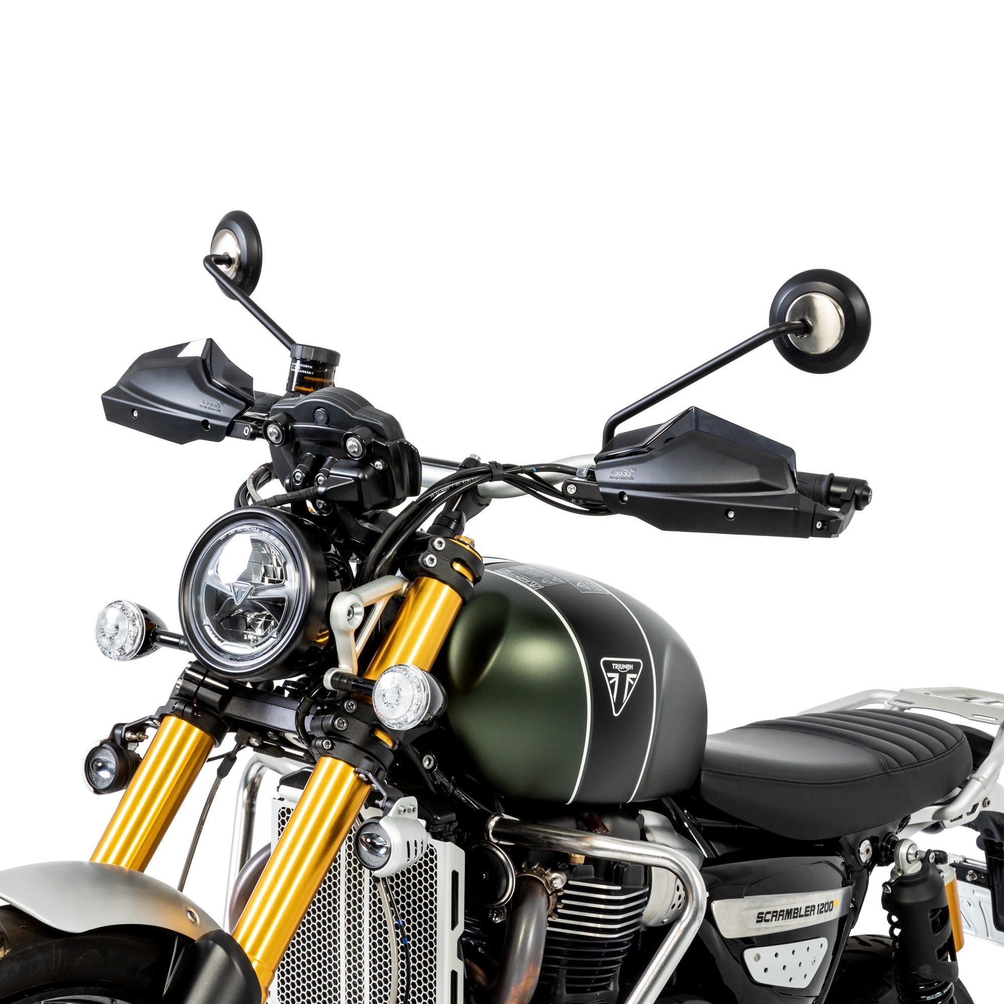 LOBOO Aluminum Handguard System for Triumph Scrambler 1200XE (2024+) | Adjustable Windshield & Impact Sliders - LOBOO