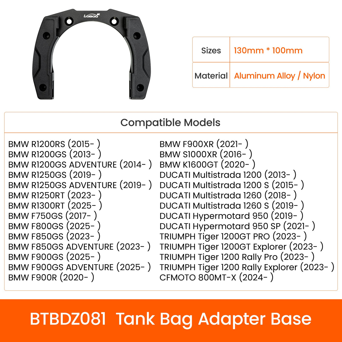 LOBOO BTBDZ081 Tank Bag Adapter Base | Aluminum Alloy & Nylon | Fits BMW, DUCATI, TRIUMPH, CFMOTO - LOBOO
