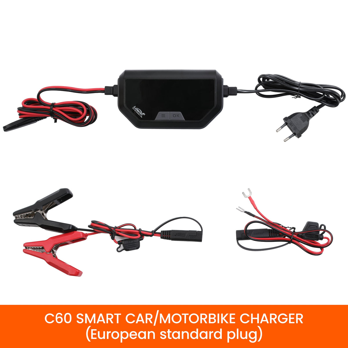 LOBOO C60 Smart Battery Charger & Maintainer (6A/3A) | 12V Lithium, AGM & Lead-Acid Desulfator with SAE Quick-Connect - LOBOO