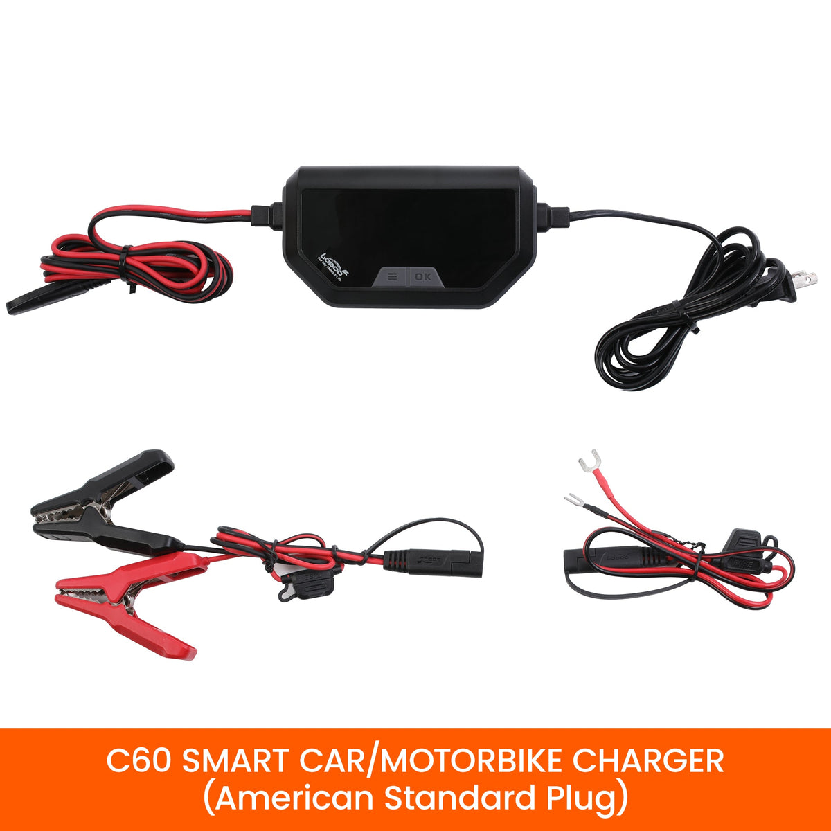LOBOO C60 Smart Battery Charger & Maintainer (6A/3A) | 12V Lithium, AGM & Lead-Acid Desulfator with SAE Quick-Connect - LOBOO