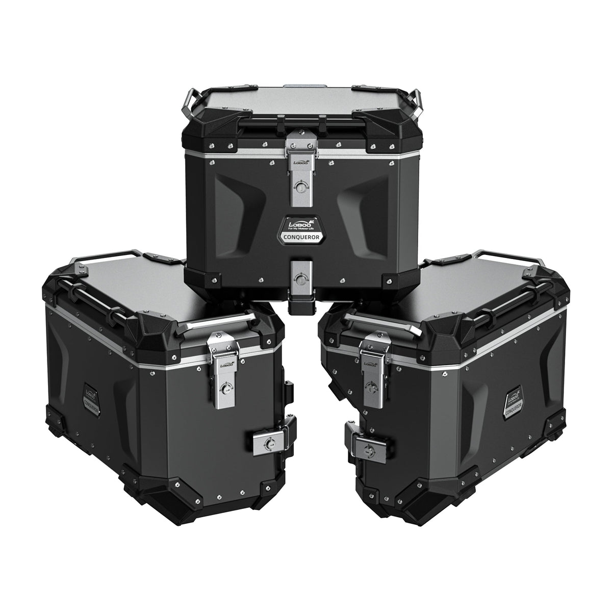 LOBOO CONQUEROR Aluminum Motorcycle Luggage System | C40T(40L) C45L(45L) C38R(38L) | FITS BMW F750GS / F800GS / F850GS/ADV / F900GS/ADV / R1200GS/ADV / R1250GS/ADV / KTM 1050-1290 Super ADV - LOBOO