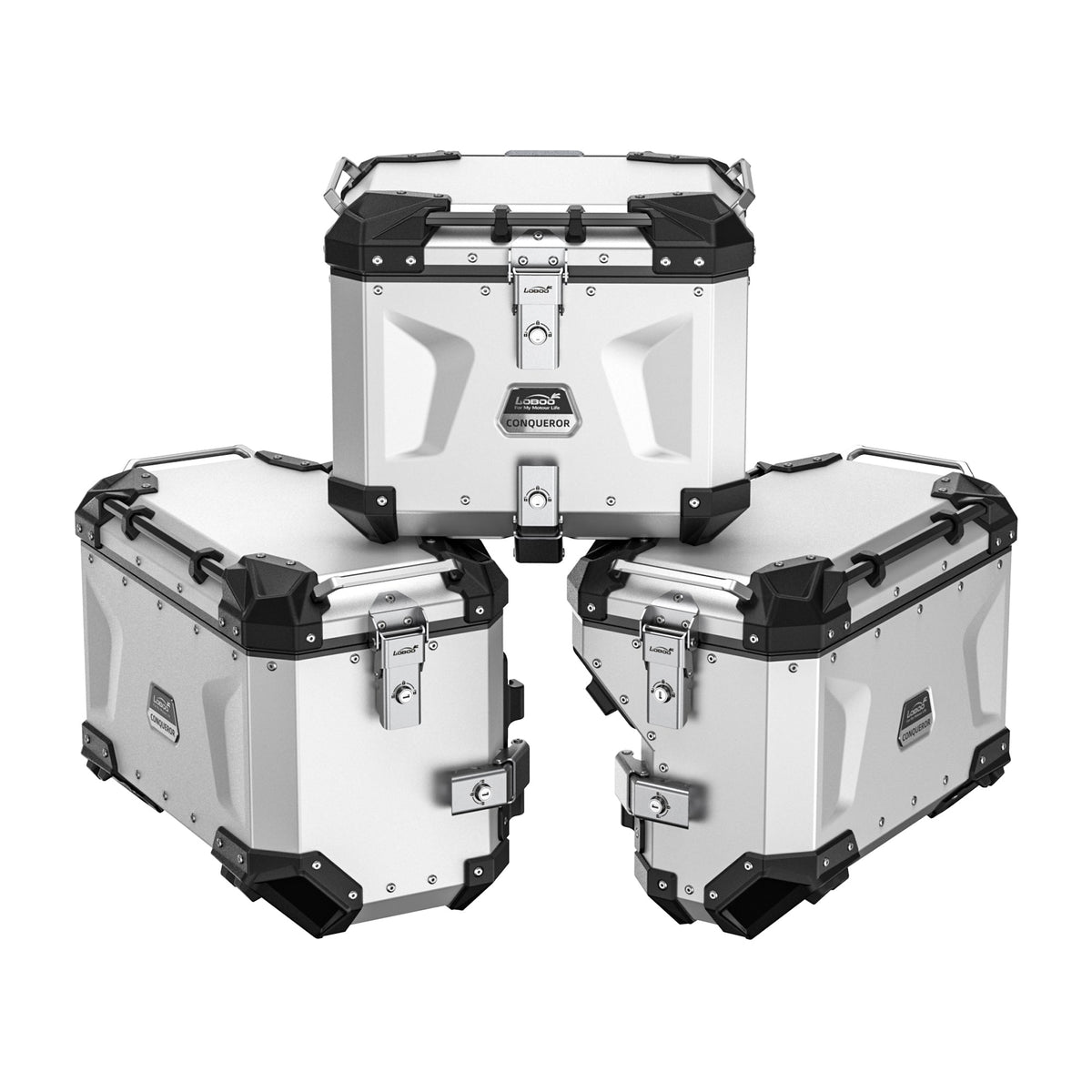 LOBOO CONQUEROR Aluminum Motorcycle Luggage System | C40T(40L) C45L(45L) C38R(38L) | FITS BMW F750GS / F800GS / F850GS/ADV / F900GS/ADV / R1200GS/ADV / R1250GS/ADV / KTM 1050-1290 Super ADV - LOBOO