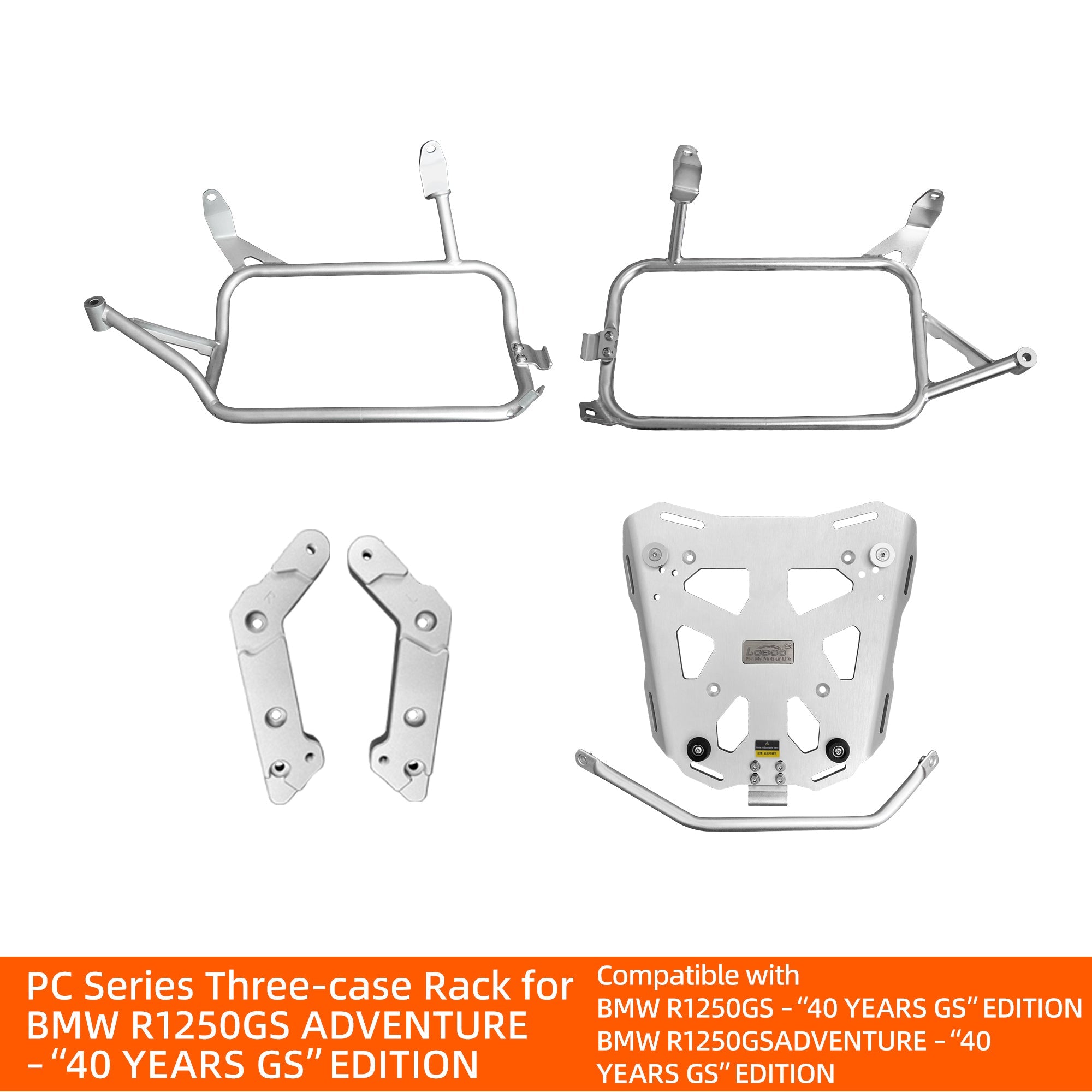 LOBOO CONQUEROR Aluminum Pannier & Top Case Set for BMW R1200GS / R1250GS / ADV (2013 - 2024) - Patented 9 - Point Quick - Release System & Sliding Rack - LOBOO