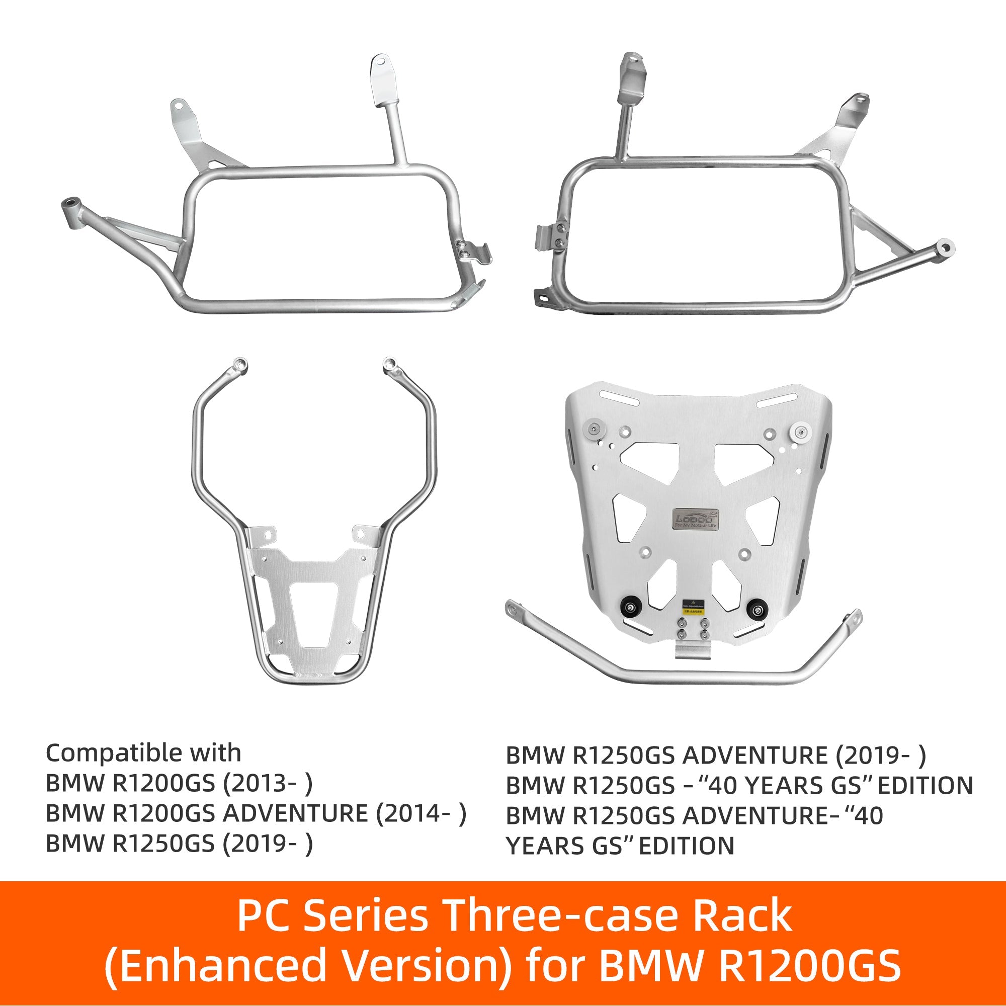 LOBOO CONQUEROR Aluminum Pannier & Top Case Set for BMW R1200GS / R1250GS / ADV (2013 - 2024) - Patented 9 - Point Quick - Release System & Sliding Rack - LOBOO