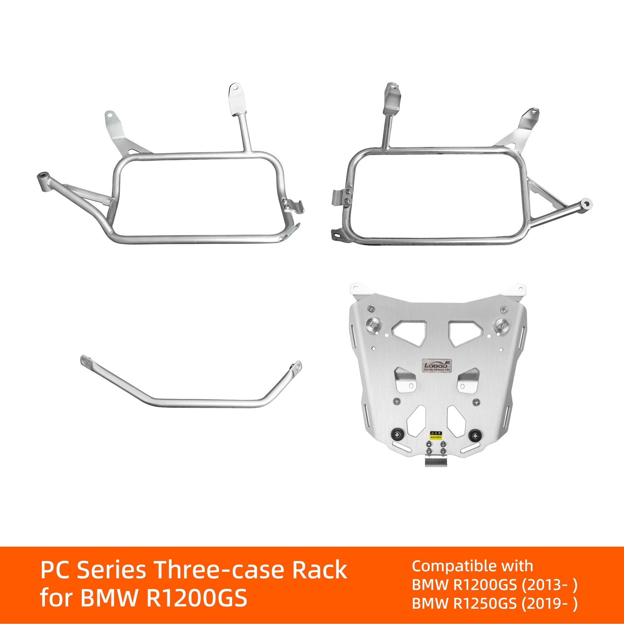 LOBOO CONQUEROR Aluminum Pannier & Top Case Set for BMW R1200GS / R1250GS / ADV (2013 - 2024) - Patented 9 - Point Quick - Release System & Sliding Rack - LOBOO
