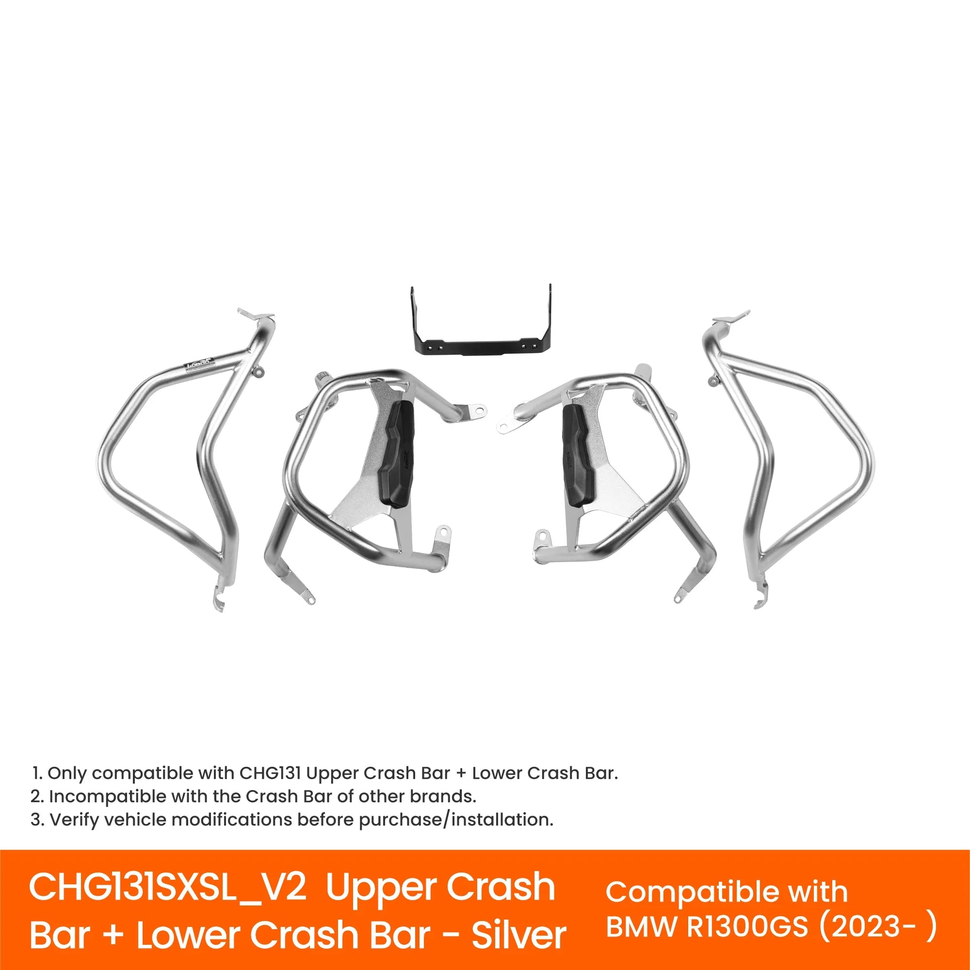LOBOO CHG131 Upper + Lower Crash Bar BMW R1300GS Silver