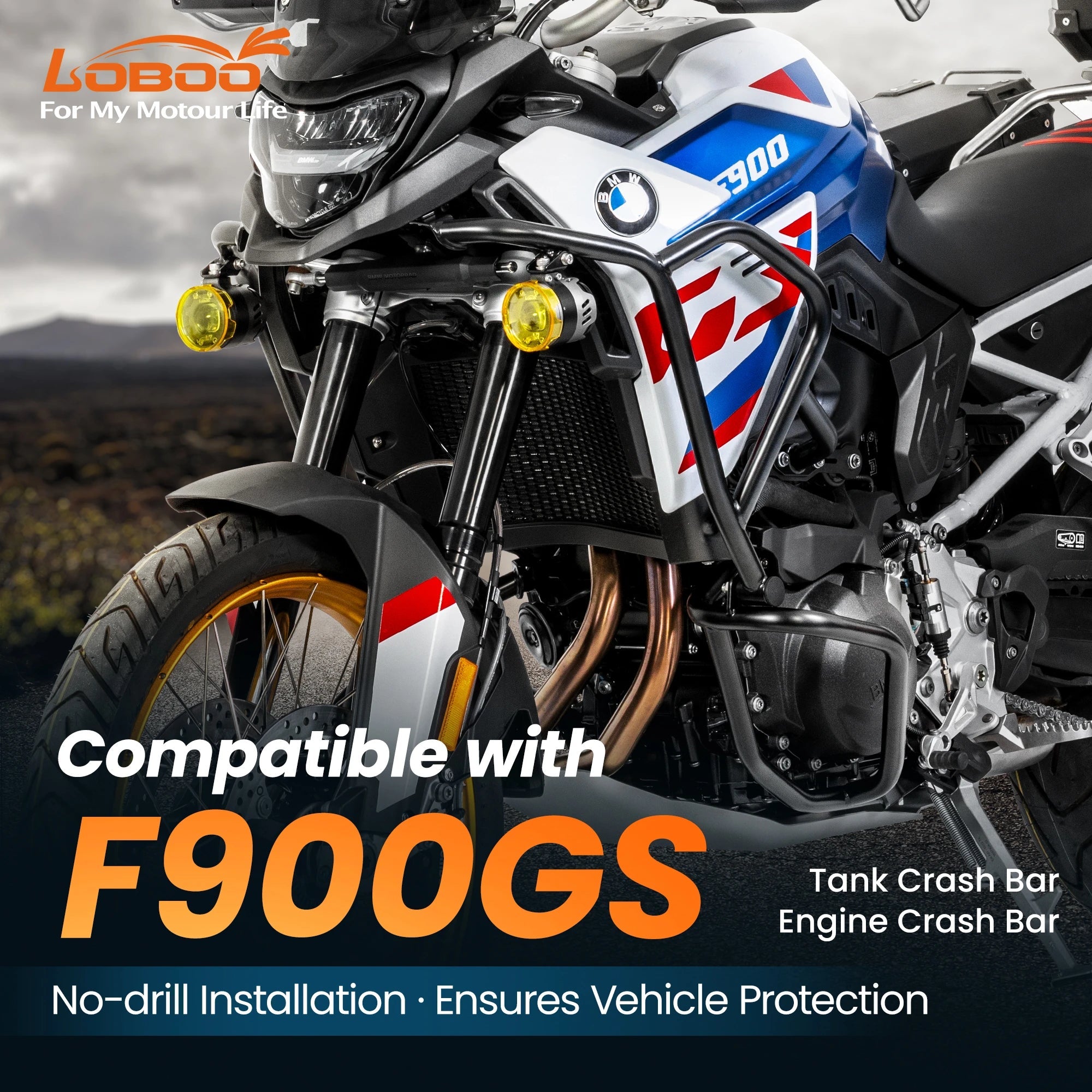 LOBOO Full Protection Crash Bars (Upper Tank + Engine Guards) - BMW F900GS (2024+) | 304 Stainless Steel - LOBOO