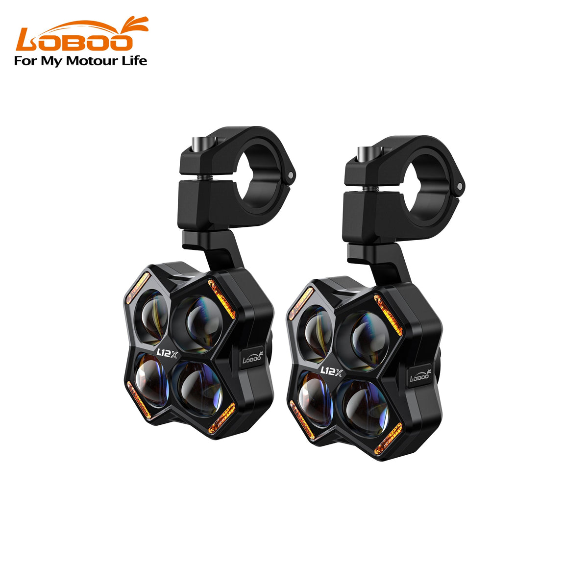 LOBOO L12X Universal LED Auxiliary Lights Kit | 16,000 Lumens High/Low Beam Adventure Driving Fog Lights for BMW GS, Honda, KTM & Motorcycles - LOBOO