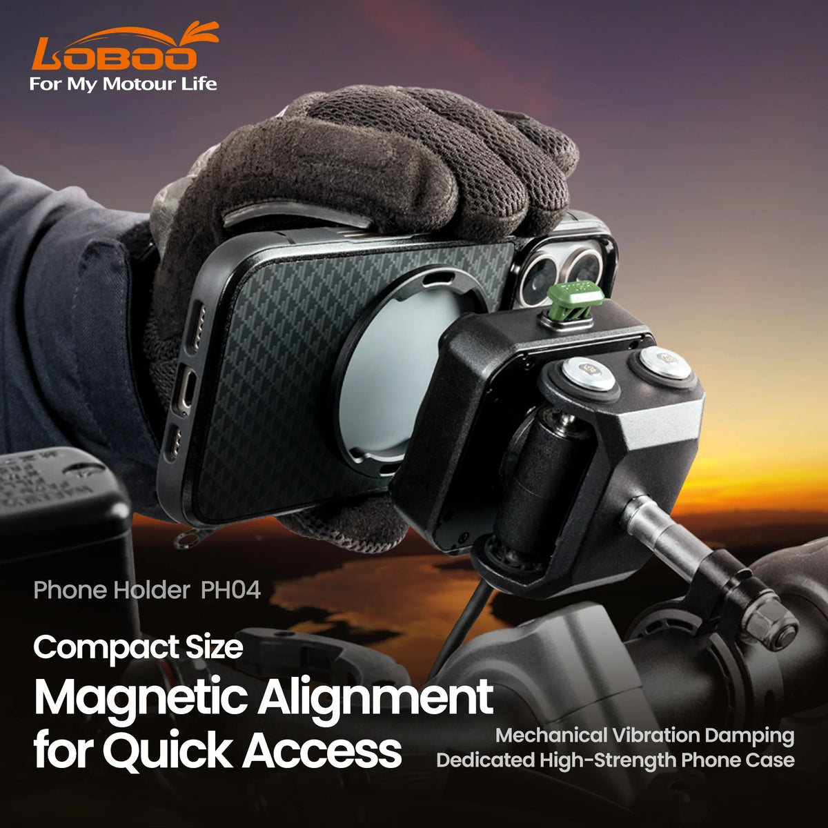 LOBOO PH04 Anti-Vibration Motorcycle Phone Mount with 15W Wireless & 30W Fast Charging for BMW, Honda, Yamaha ADV Motorcycles - LOBOO
