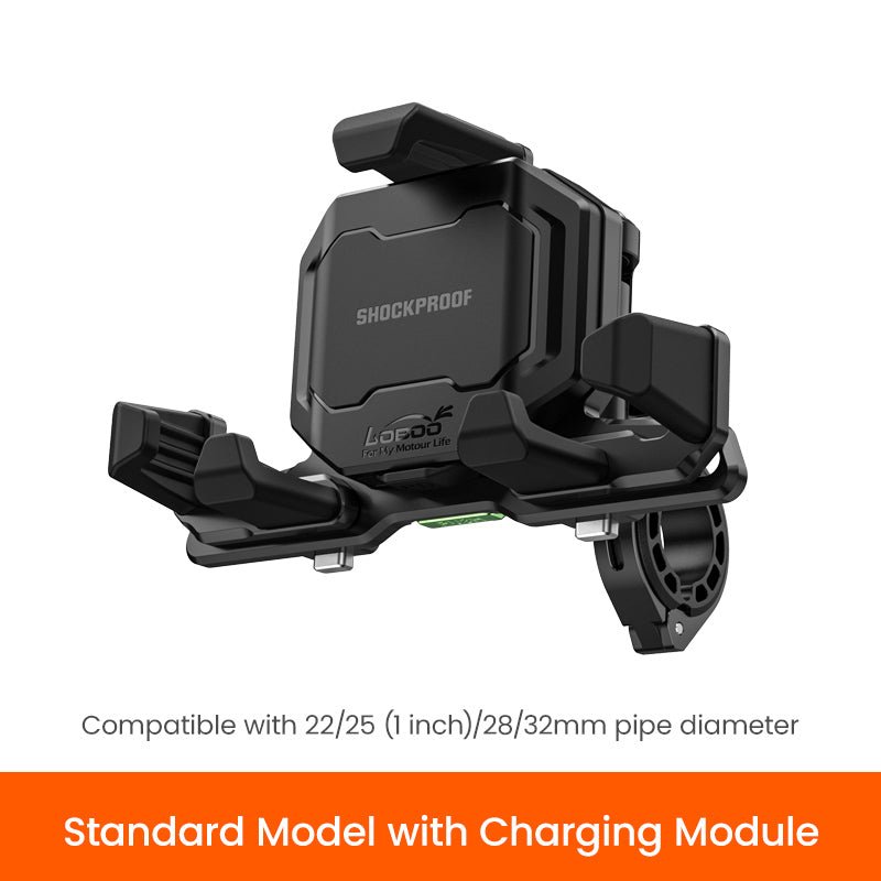 LOBOO PH06 Anti - Vibration Phone Mount - Magnetic Damping + 15W Wireless Charging - Aluminum Motorcycle Holder (Fits 4.7" - 7.2" Phones) - LOBOO