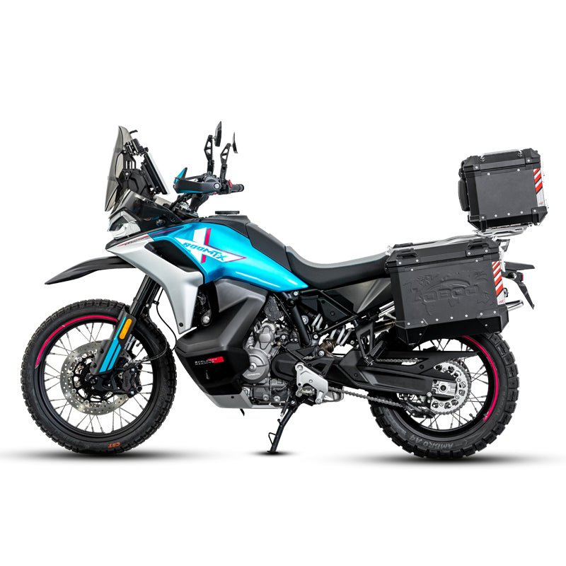 LOBOO Pike Tracker Aluminum Case System for CFMOTO 800MT - X (2024+) | Exhaust - Cutout Panniers & Top Box - LOBOO