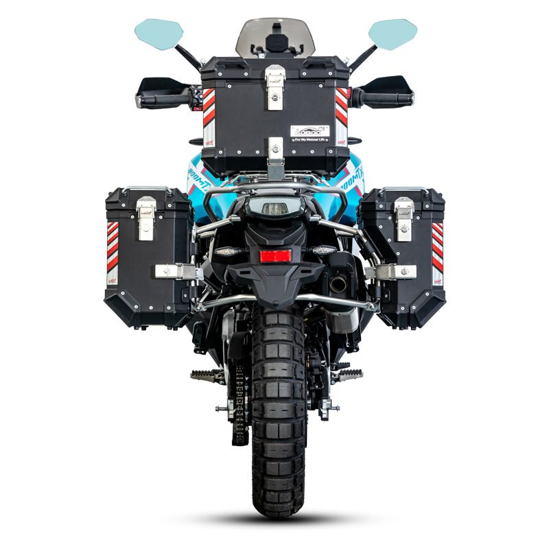LOBOO Pike Tracker Aluminum Case System for CFMOTO 800MT - X (2024+) | Exhaust - Cutout Panniers & Top Box - LOBOO