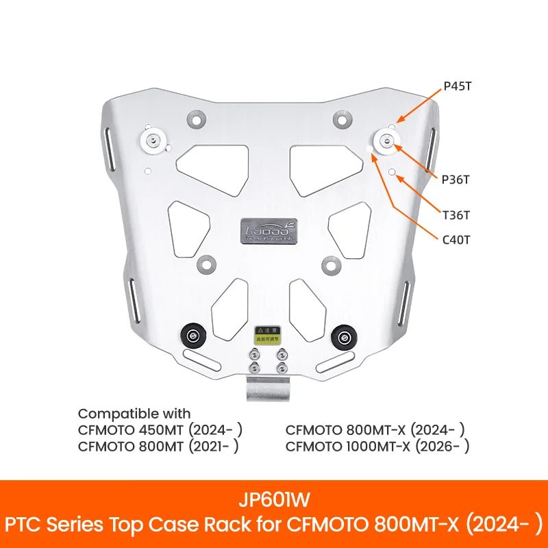 LOBOO Pike Tracker Aluminum Case System for CFMOTO 800MT-X (2024+) | Exhaust-Cutout Panniers & Top Box - LOBOO