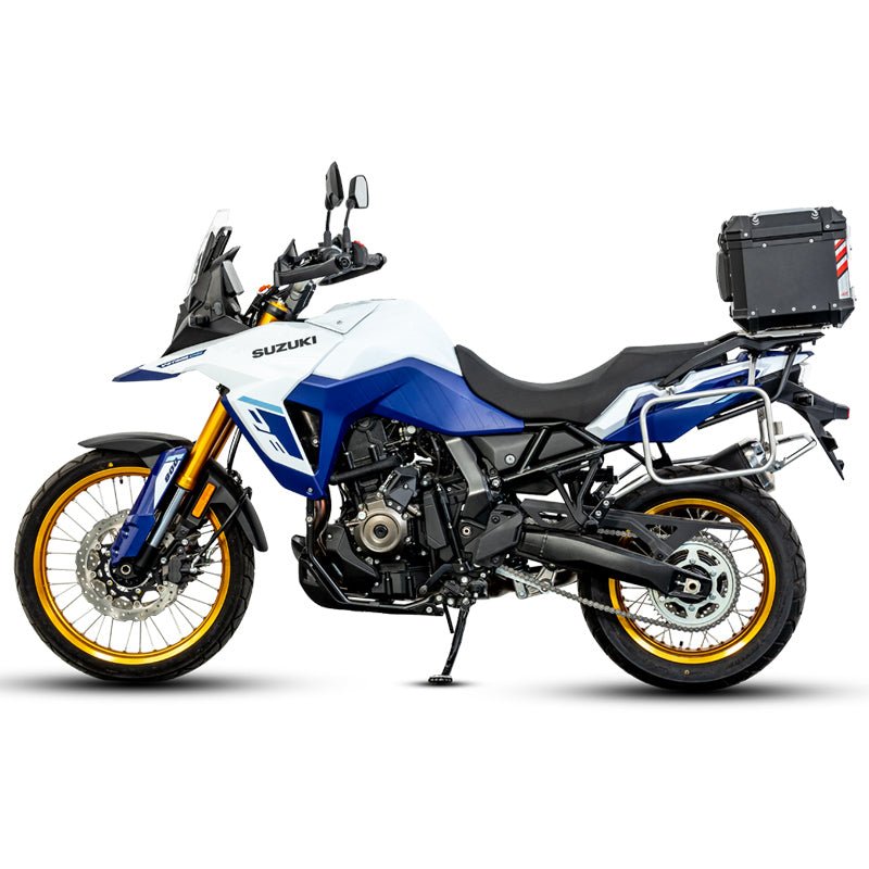 LOBOO Pike Tracker Aluminum Cases for Suzuki V - Strom 800DE | Exhaust - Cutout Panniers & Top Box System - LOBOO