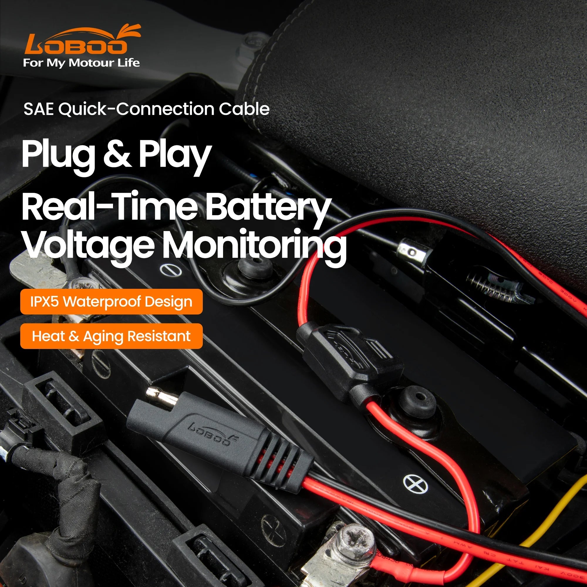Real-time battery voltage monitoring feature of LOBOO Power Indicator SAE cable