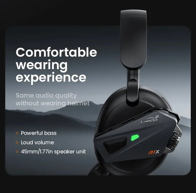 LOBOO R1X Motorcycle Helmet Headset - 45mm Speakers & CVC Noise Cancellation - LOBOO