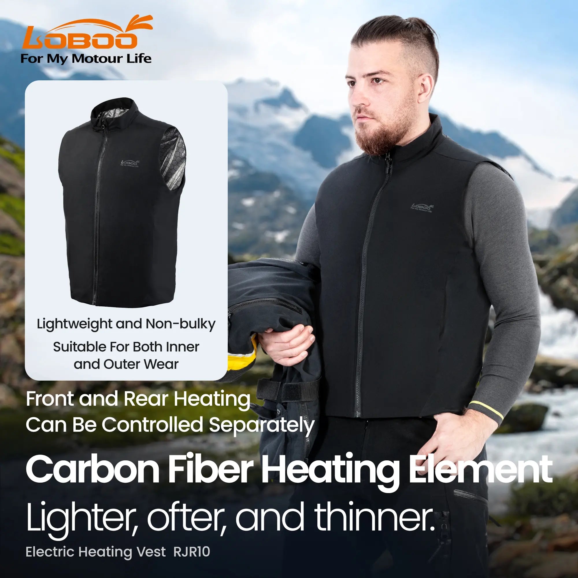 LOBOO RJR10 Electric Heating Vest | 3M Thinsulate & Carbon Fiber Smart Warmer with Dual - Zone Control - LOBOO