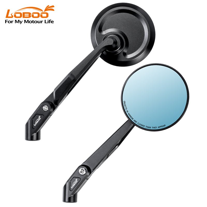 LOBOO RM01 Round Foldable Mirrors (CNC Aluminum) | Scrambler & Adventure Style | Anti-Glare Lens - LOBOO