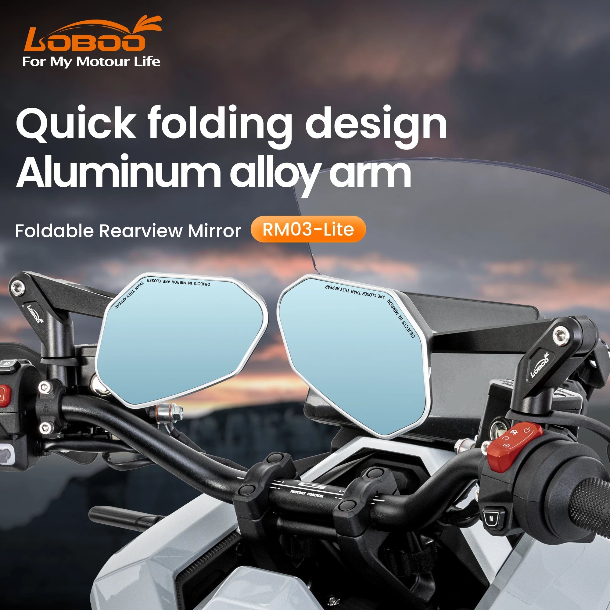 LOBOO RM03 - Lite Foldable Adventure Mirrors | 1200R Wide - Angle & Anti - Glare | Universal Fit - LOBOO