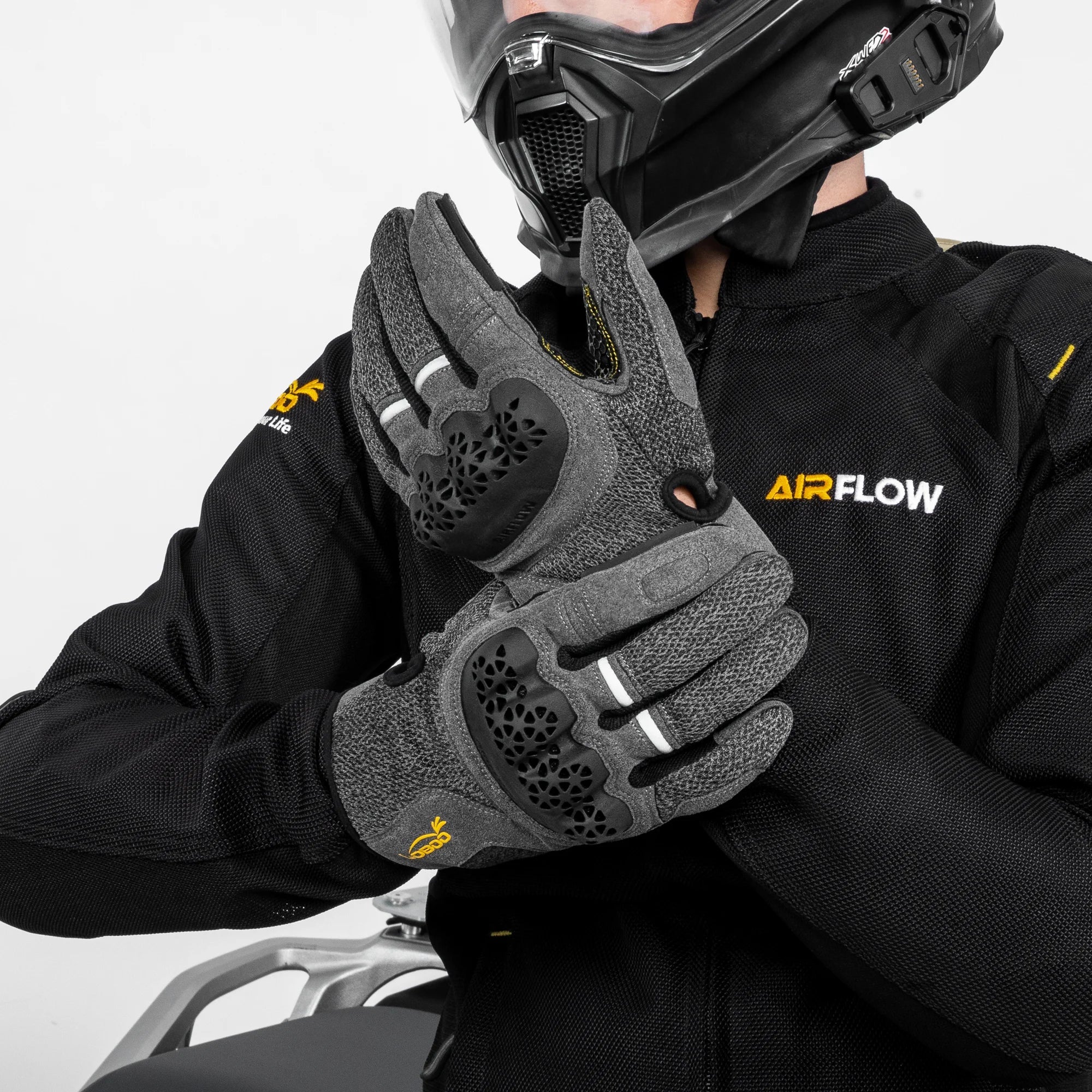 LOBOO RST11 Men's Summer Motorcycle Gloves – Vented ADV Touchscreen Riding Gloves with Knuckle Armor (Black/Grey, S-3XL) - LOBOO