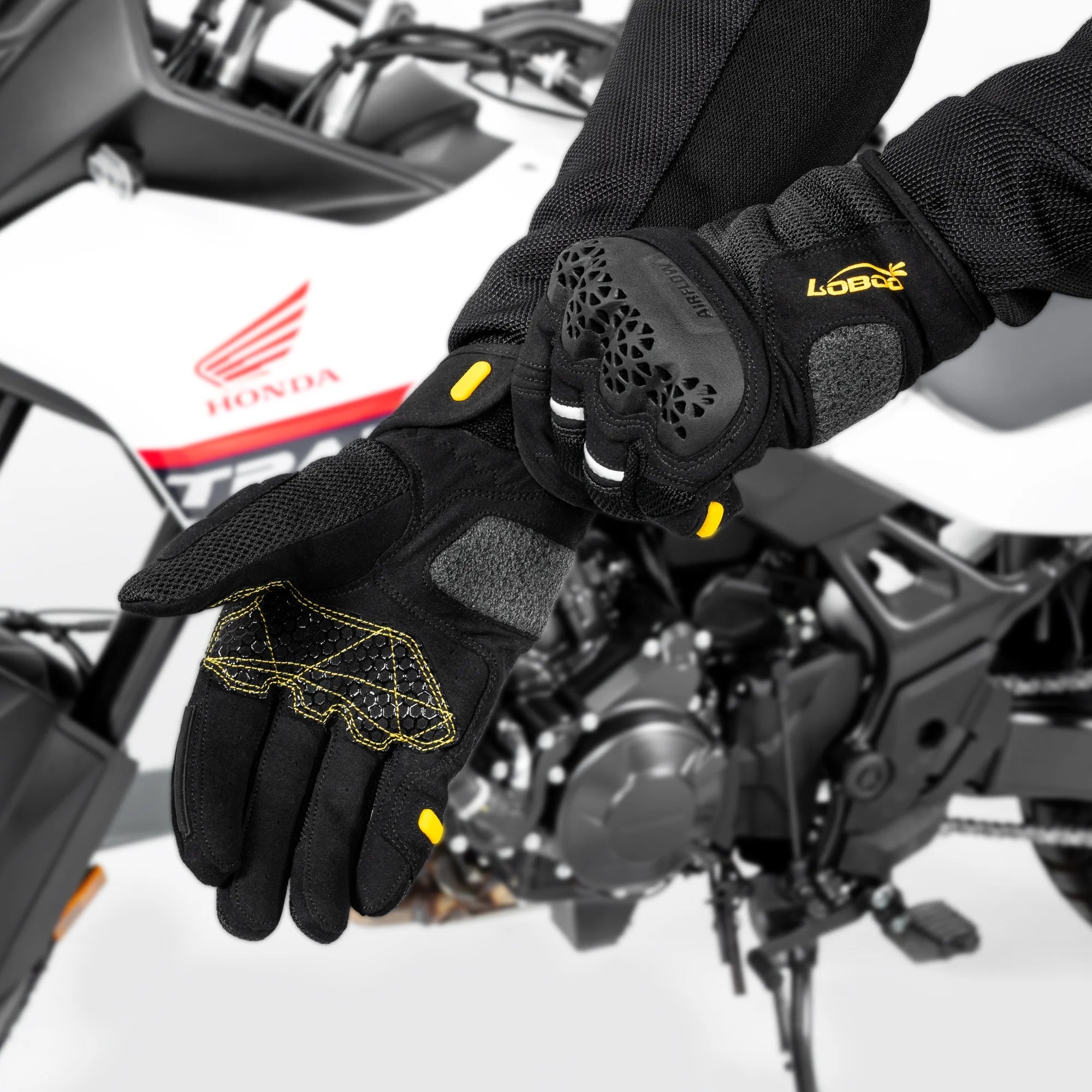 LOBOO RST11 Men's Summer Motorcycle Gloves – Vented ADV Touchscreen Riding Gloves with Knuckle Armor (Black/Grey, S-3XL) - LOBOO