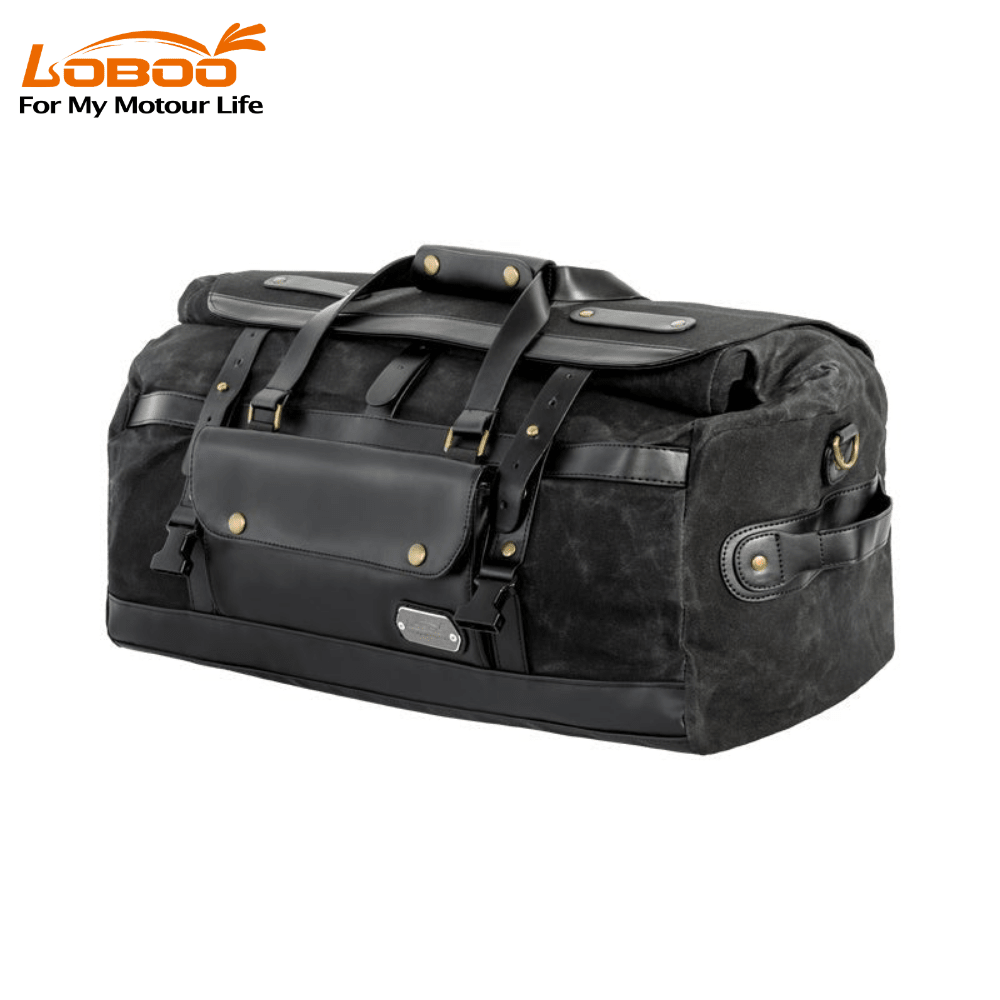 LOBOO Vintage Tail Bag (40L) - Waterproof Canvas Motorcycle Duffle with Magnetic Roll-Top | Scrambler & Café Racer Luggage - LOBOO