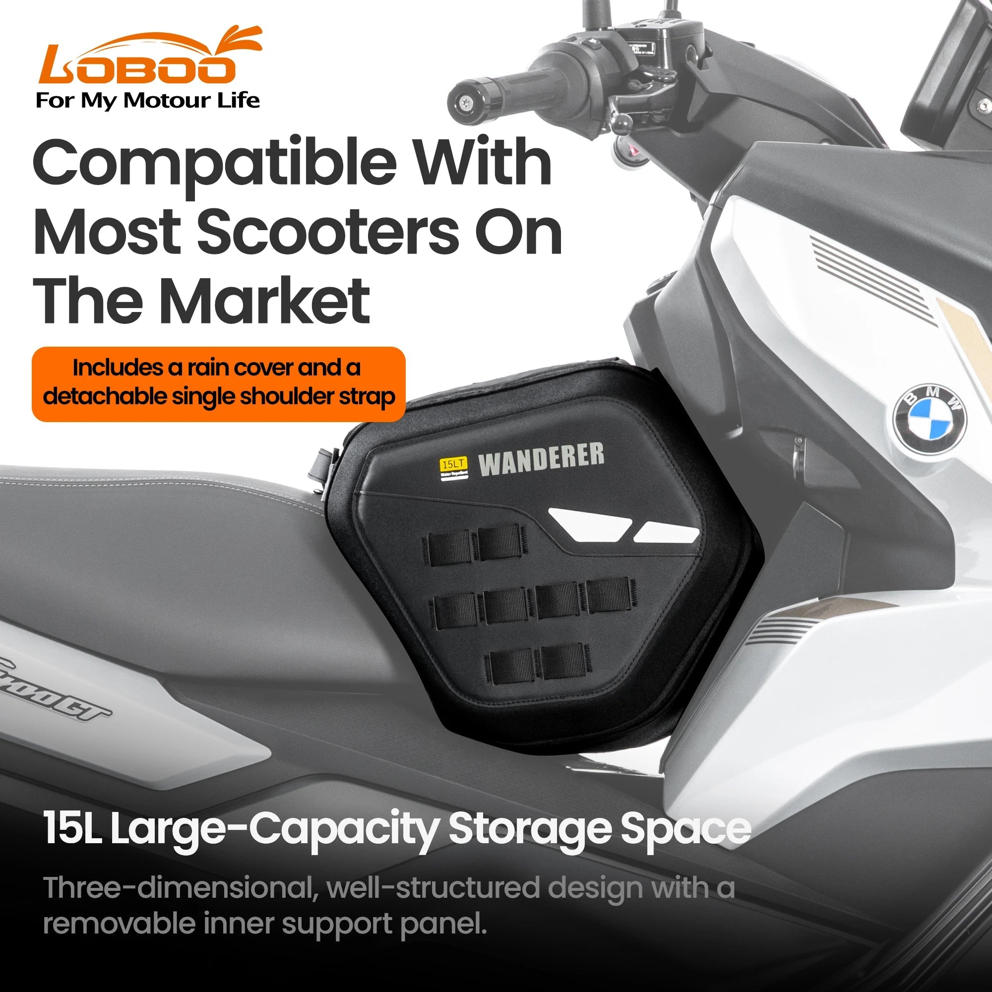 LOBOO WANDERER Series 15L Scooter Tunnel Bag - Tactical Pedal Storage Bag - Water Resistant with MOLLE System - LOBOO