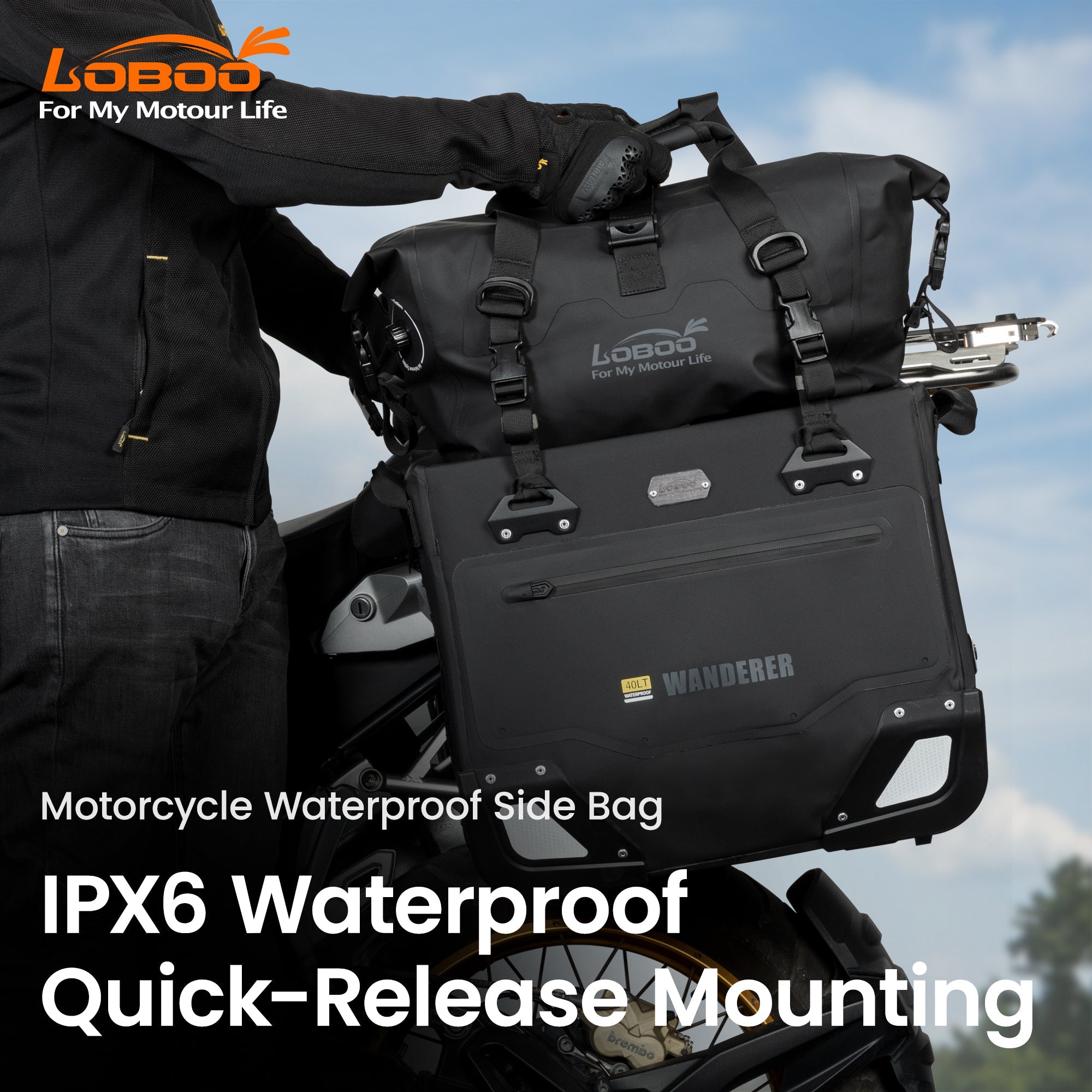 LOBOO Wanderer Waterproof Side Bags (30L/40L) | Quick - Release Soft Pannier System with MOLLE - LOBOO