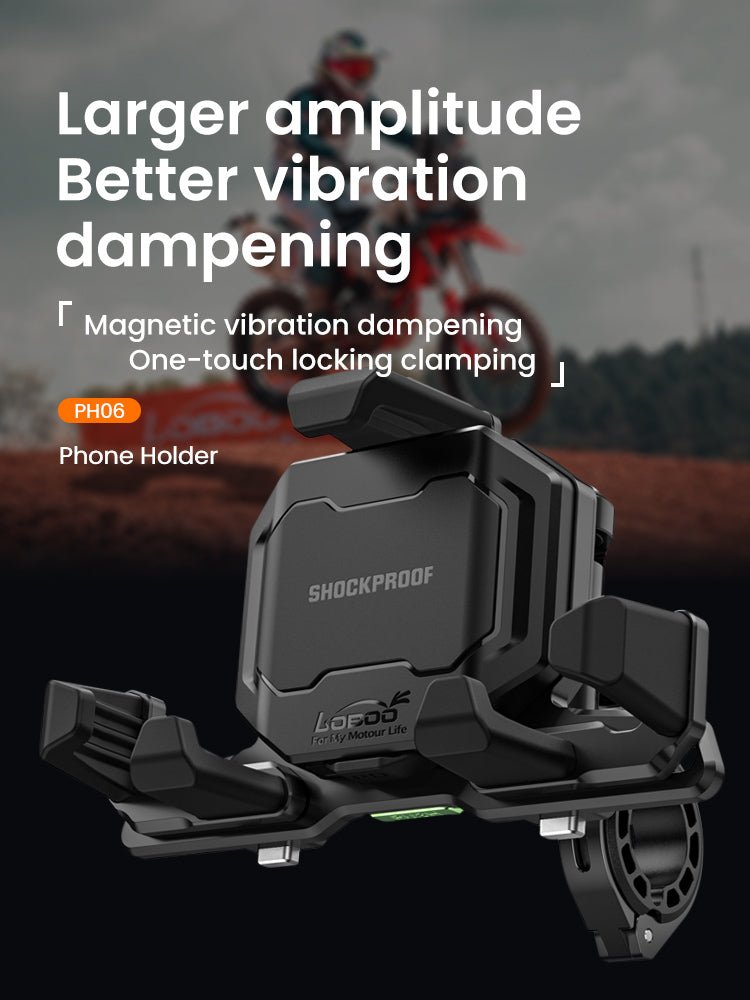 Motorcycle Phone Holder – Magnetic Damping, Auto - Lock Holder with Wired & Wireless Fast Charging, 360° Rotation for Handlebar 22–32mm - LOBOO