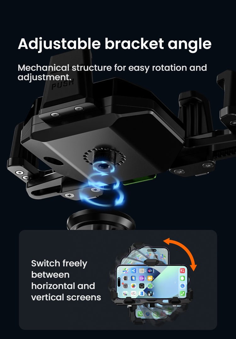 Motorcycle Phone Holder – Magnetic Damping, Auto - Lock Holder with Wired & Wireless Fast Charging, 360° Rotation for Handlebar 22–32mm - LOBOO