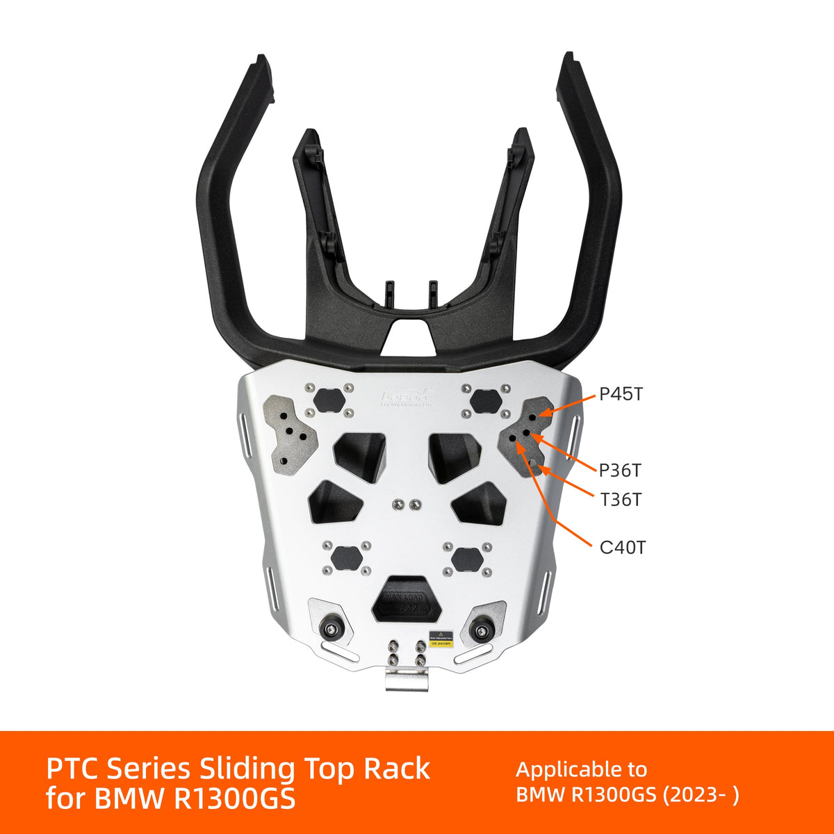 Top Case Rack for BMW R1300GS | Sliding & Enhanced Version | Fits PIKE TRACKER P45T/P36T, TIBET T36T, CONQUEROR C40T - LOBOO