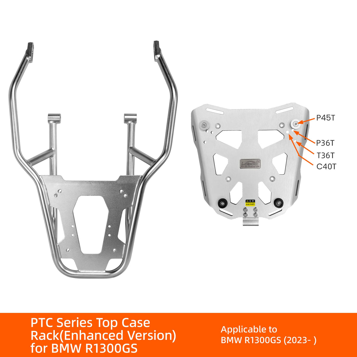Top Case Rack for BMW R1300GS | Sliding & Enhanced Version | Fits PIKE TRACKER P45T/P36T, TIBET T36T, CONQUEROR C40T - LOBOO